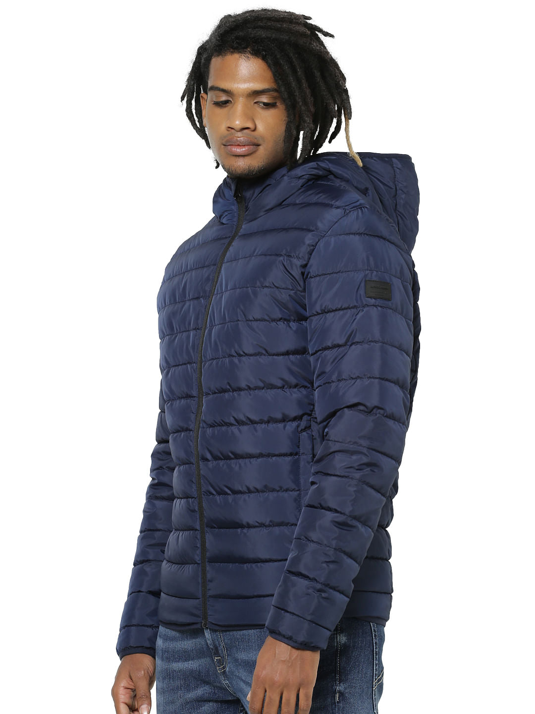 Blue Colourblocked Puffer Jacket