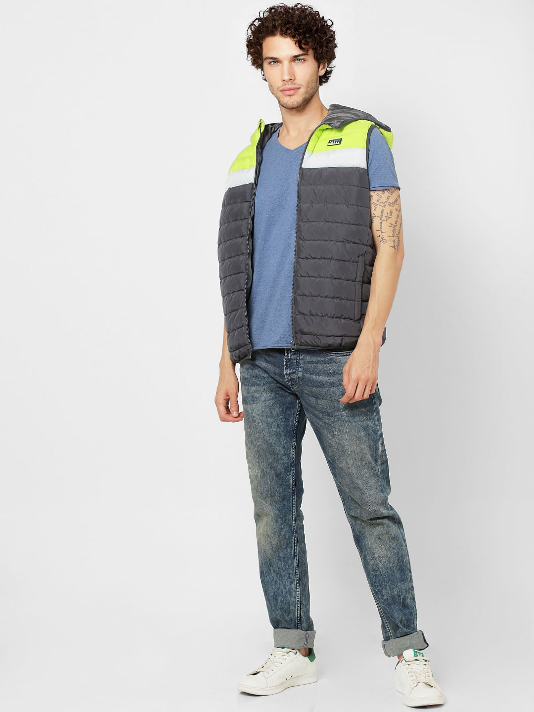 Dark Grey Sleeveless Hooded Puffer Jacket - S