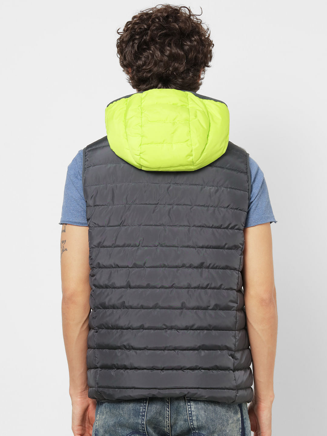 Dark Grey Sleeveless Hooded Puffer Jacket