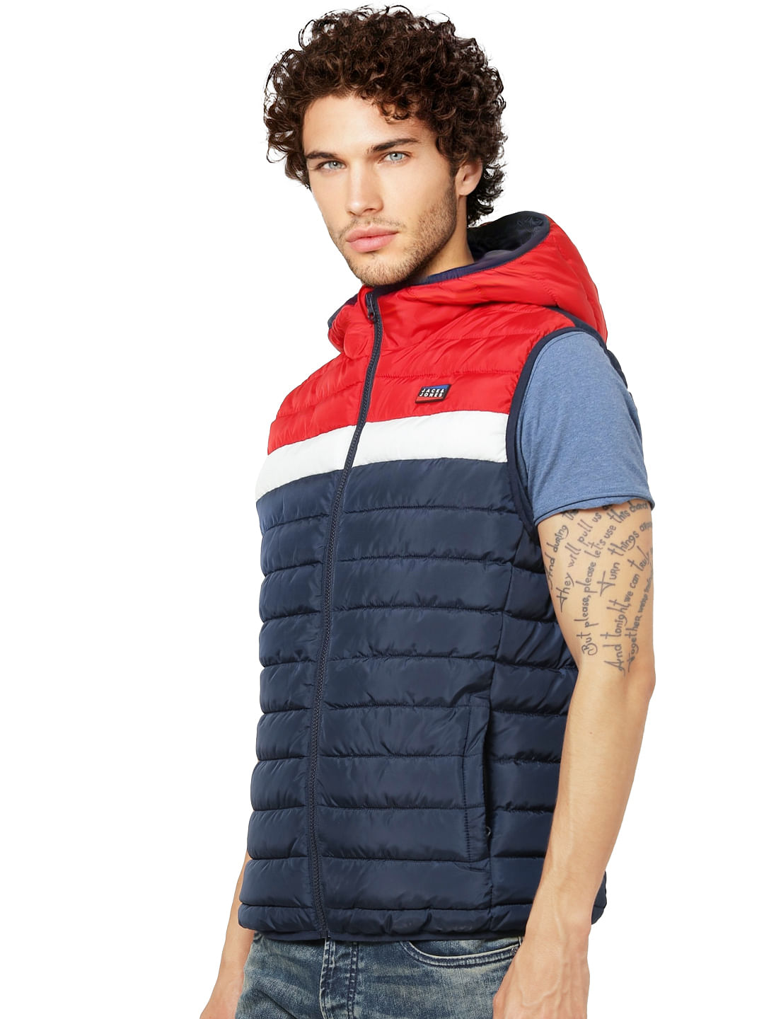 Blue Colourblocked Puffer Jacket