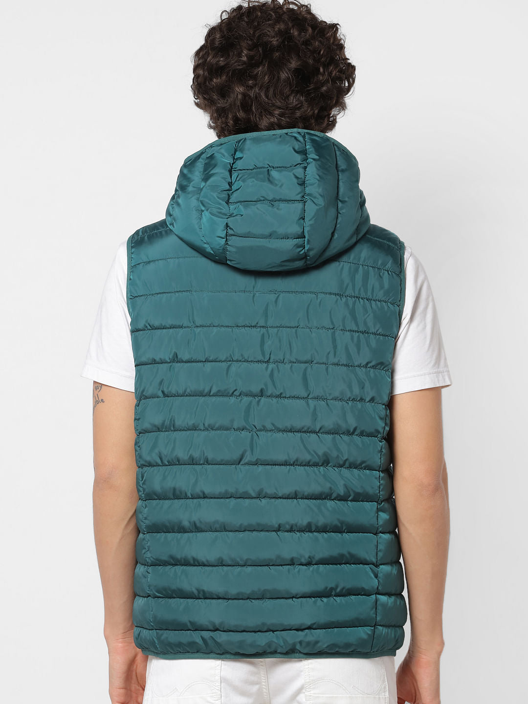 Green Sleeveless Hooded Puffer Jacket