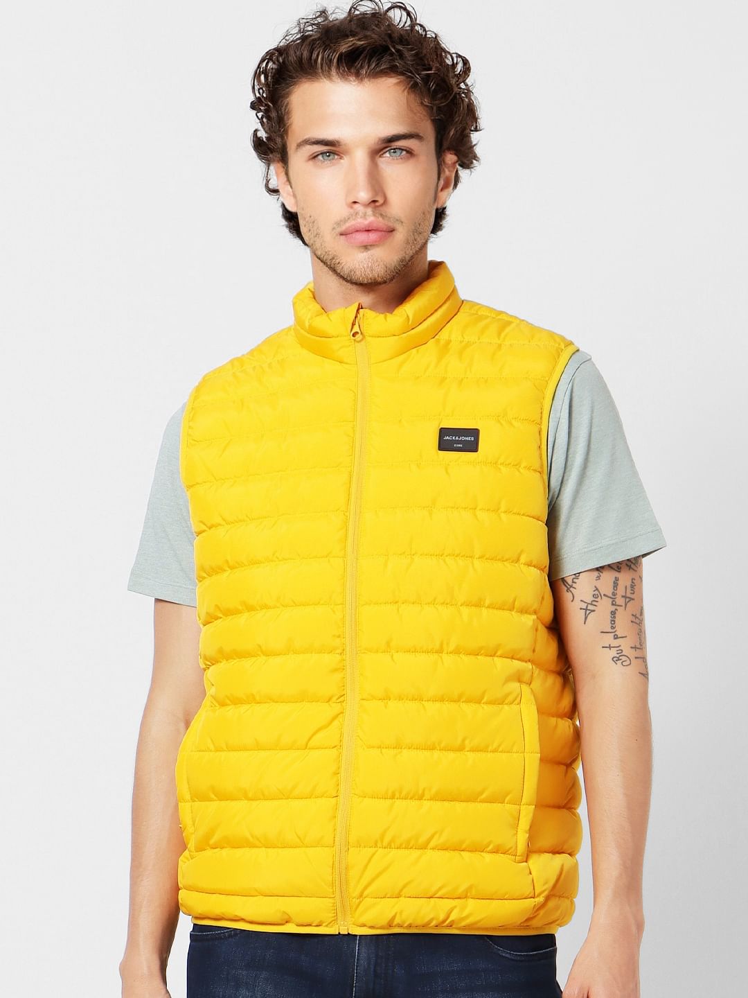 Yellow High Neck Sleeveless Puffer Jacket