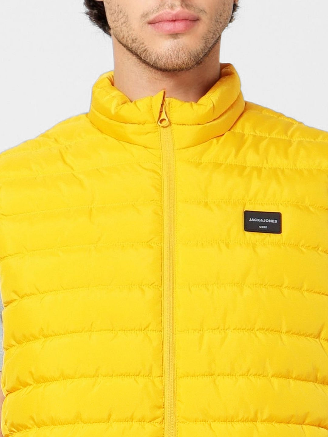 Yellow High Neck Sleeveless Puffer Jacket