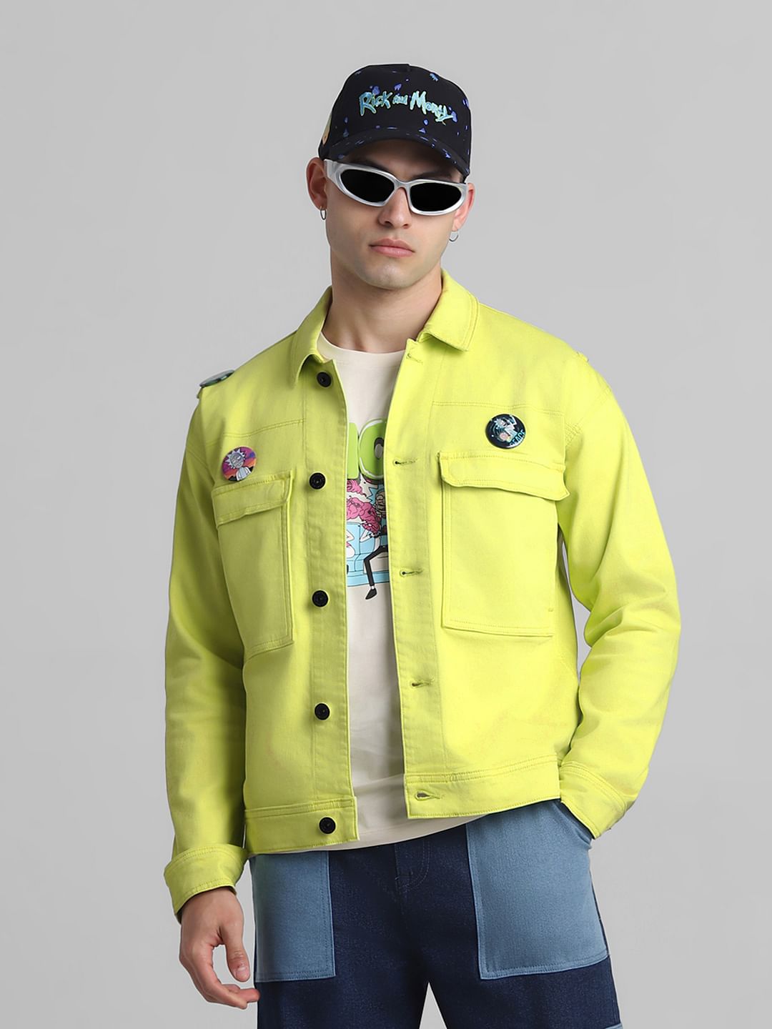 RICK & MORTY Lime Yellow Badge Detail Jacket - S