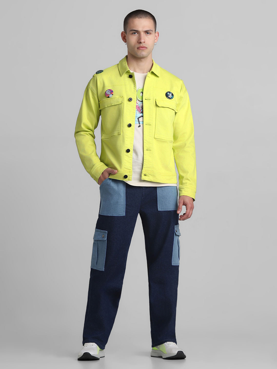 RICK & MORTY Lime Yellow Badge Detail Jacket
