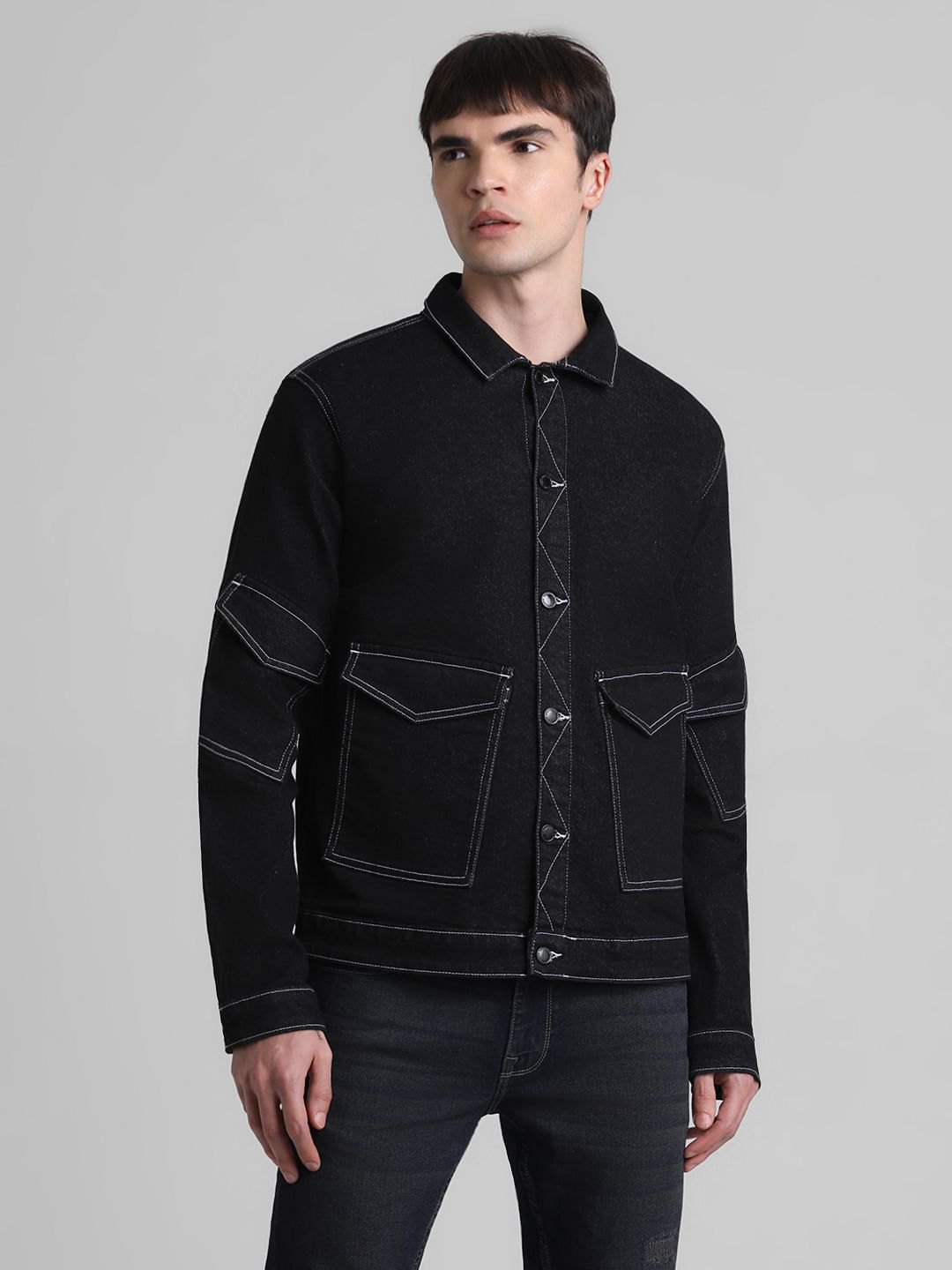 Black Contrast Stitch Shacket