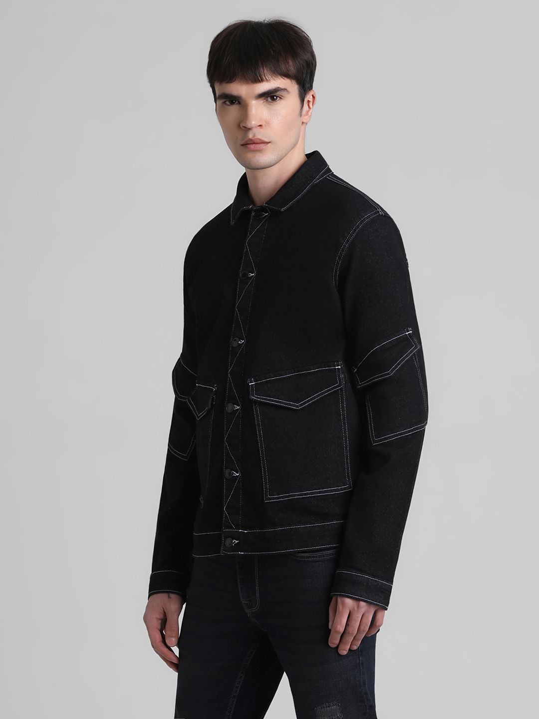 Black Contrast Stitch Shacket
