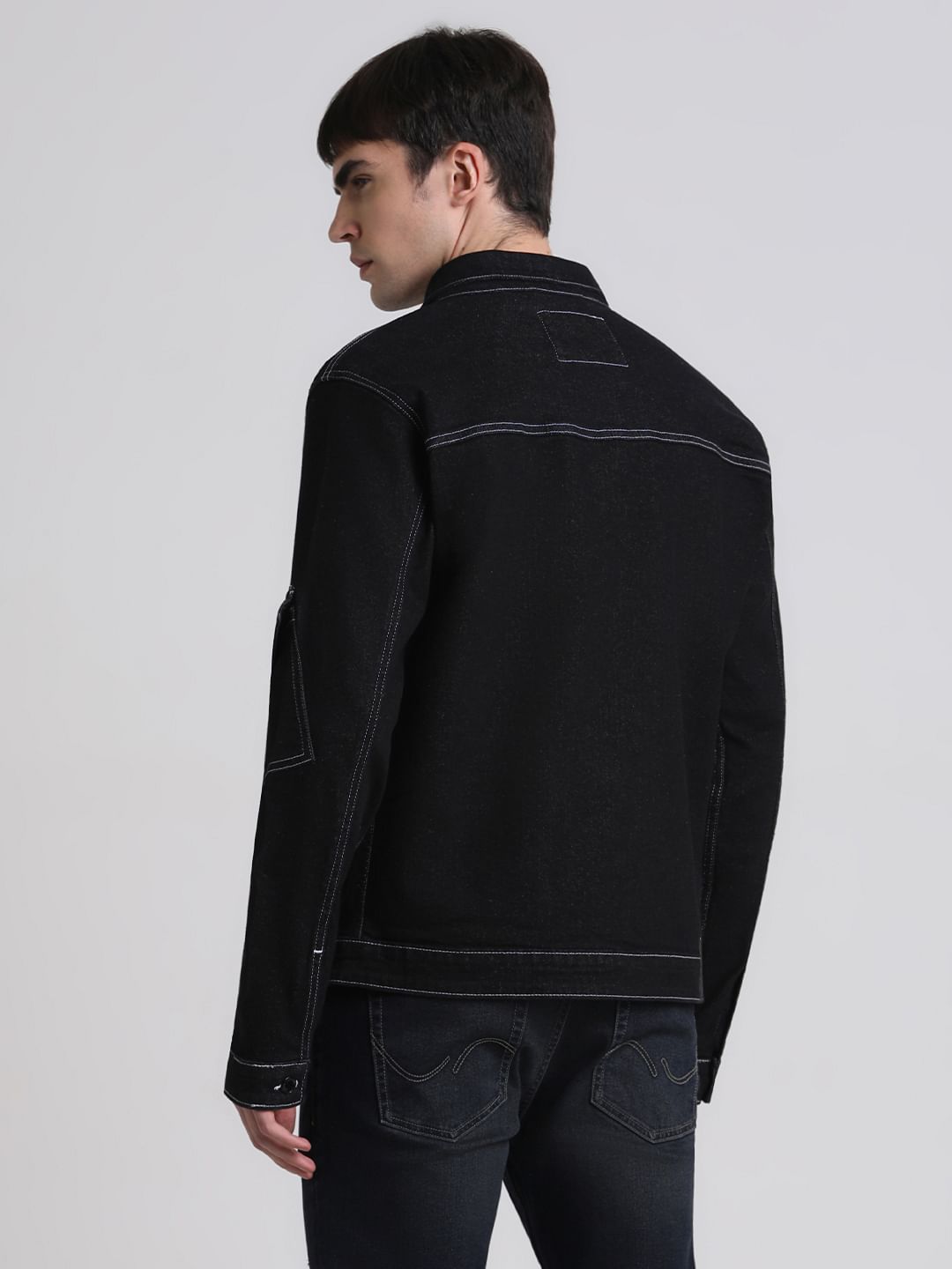 Black Contrast Stitch Shacket