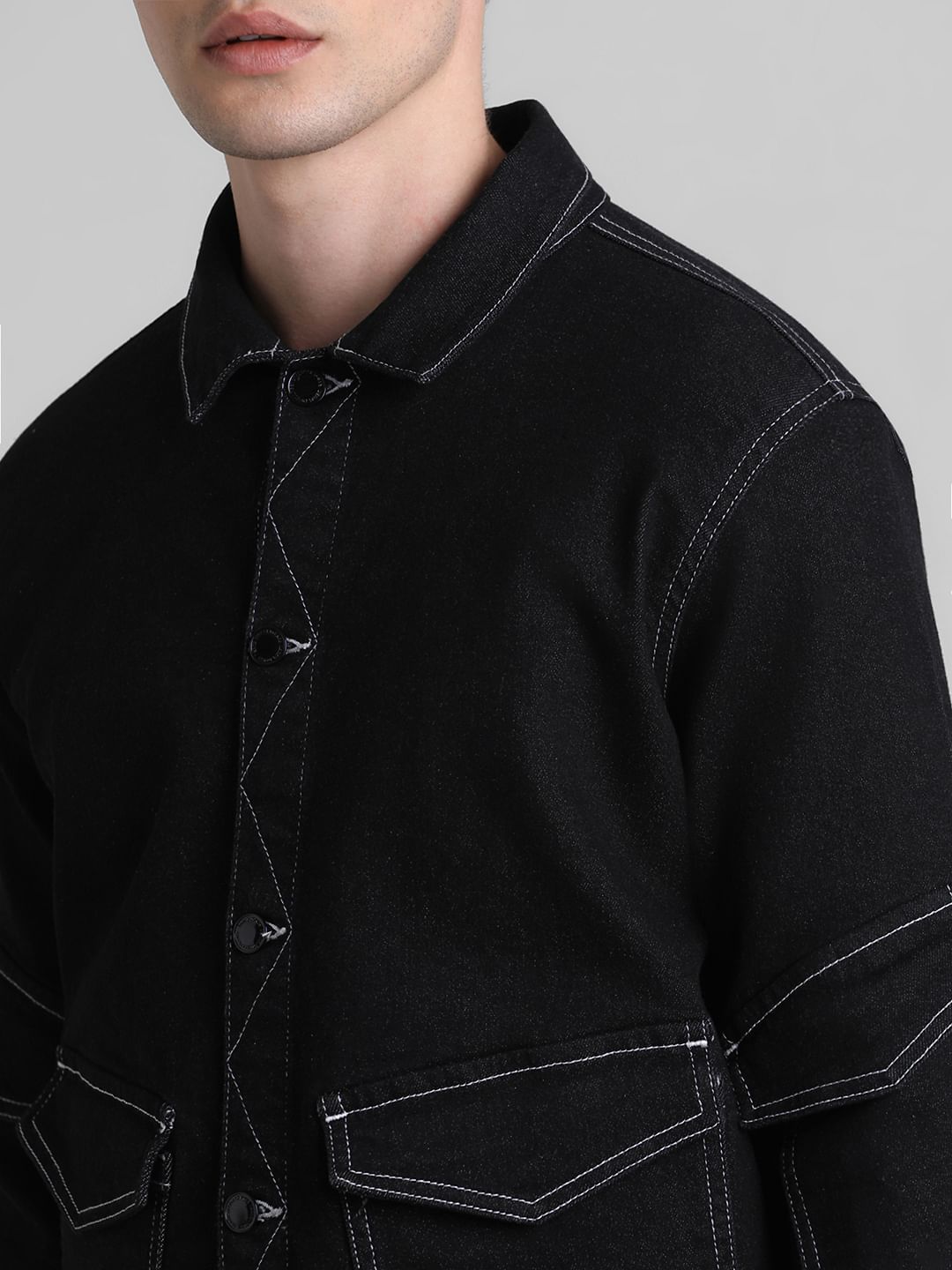 Black Contrast Stitch Shacket