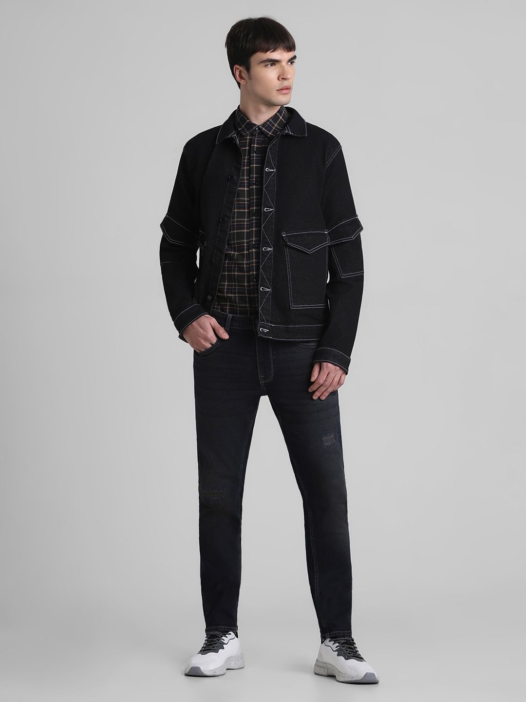 Black Contrast Stitch Shacket