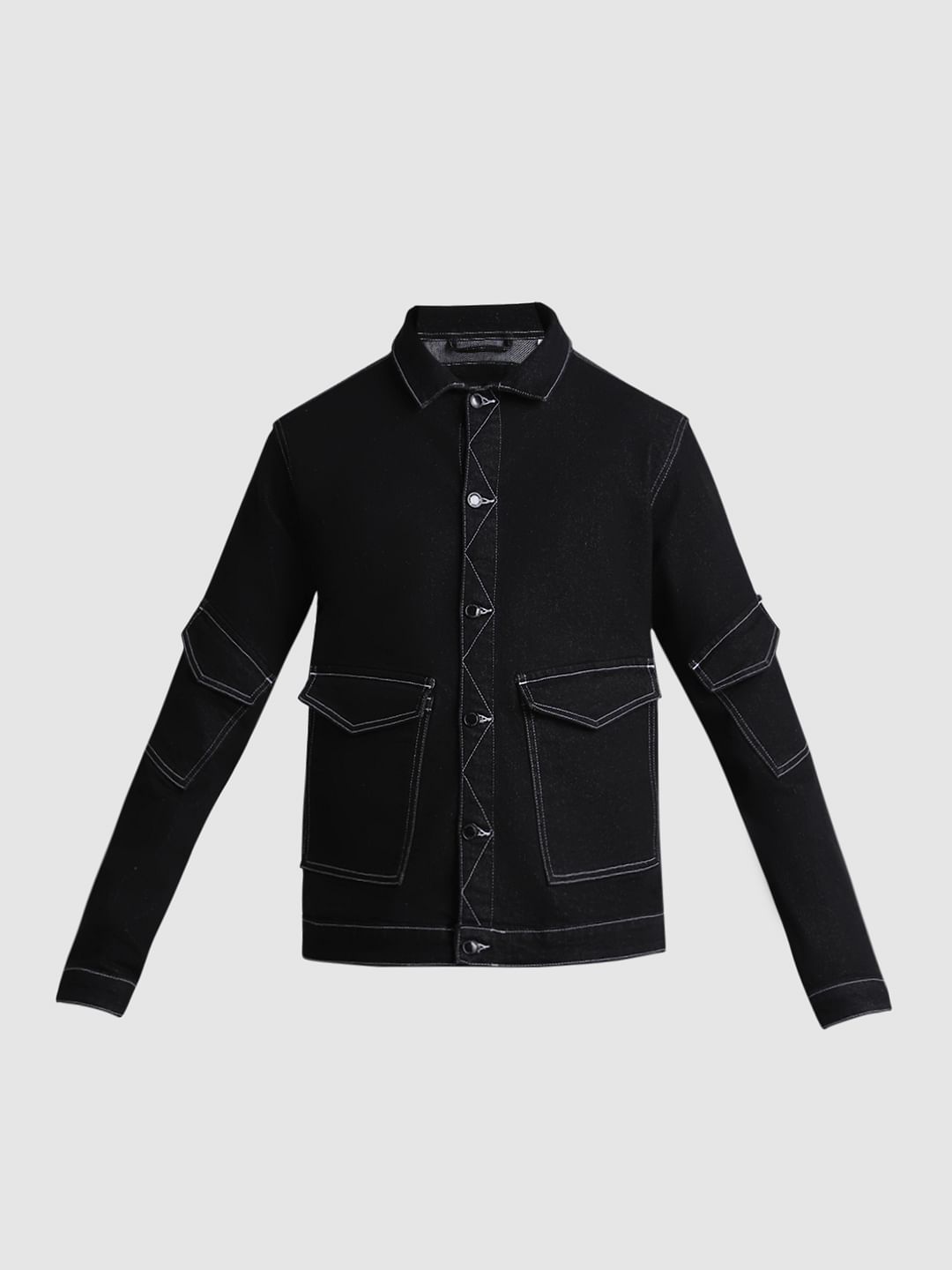 Black Contrast Stitch Shacket
