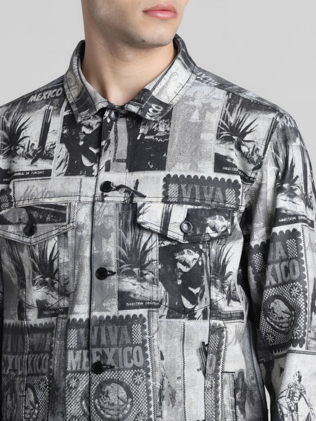 Black Printed Co-ord Set Denim Jacket