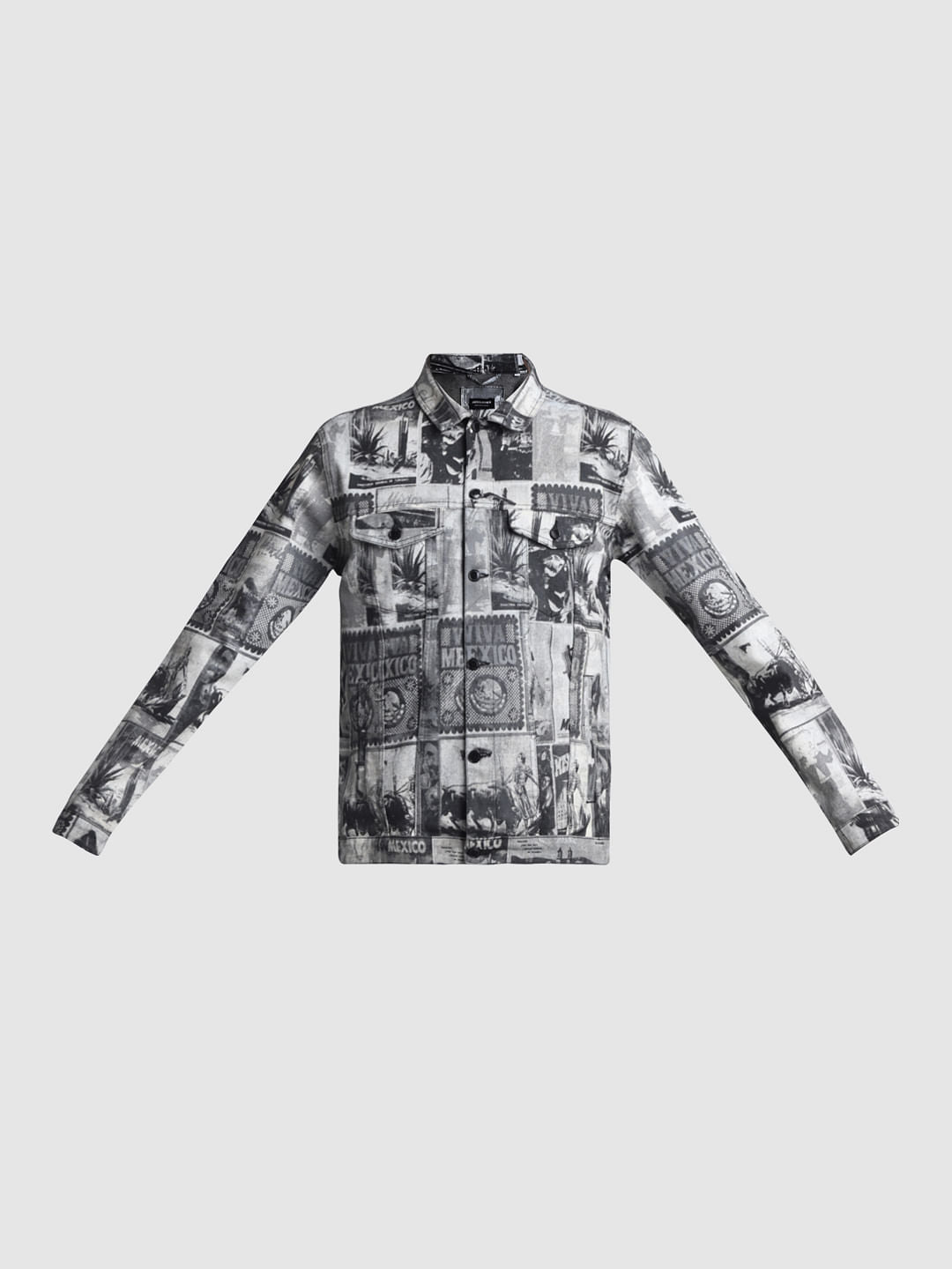 Black Printed Co-ord Set Denim Jacket