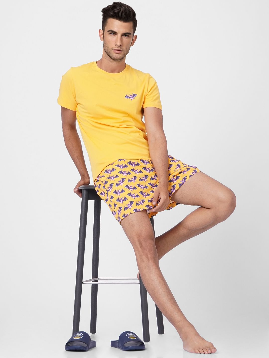 Yellow T-shirt & Printed Shorts Set - S