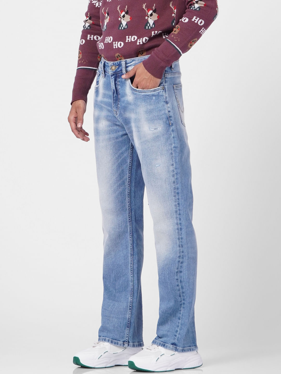 Blue High Rise Washed Bootcut Jeans