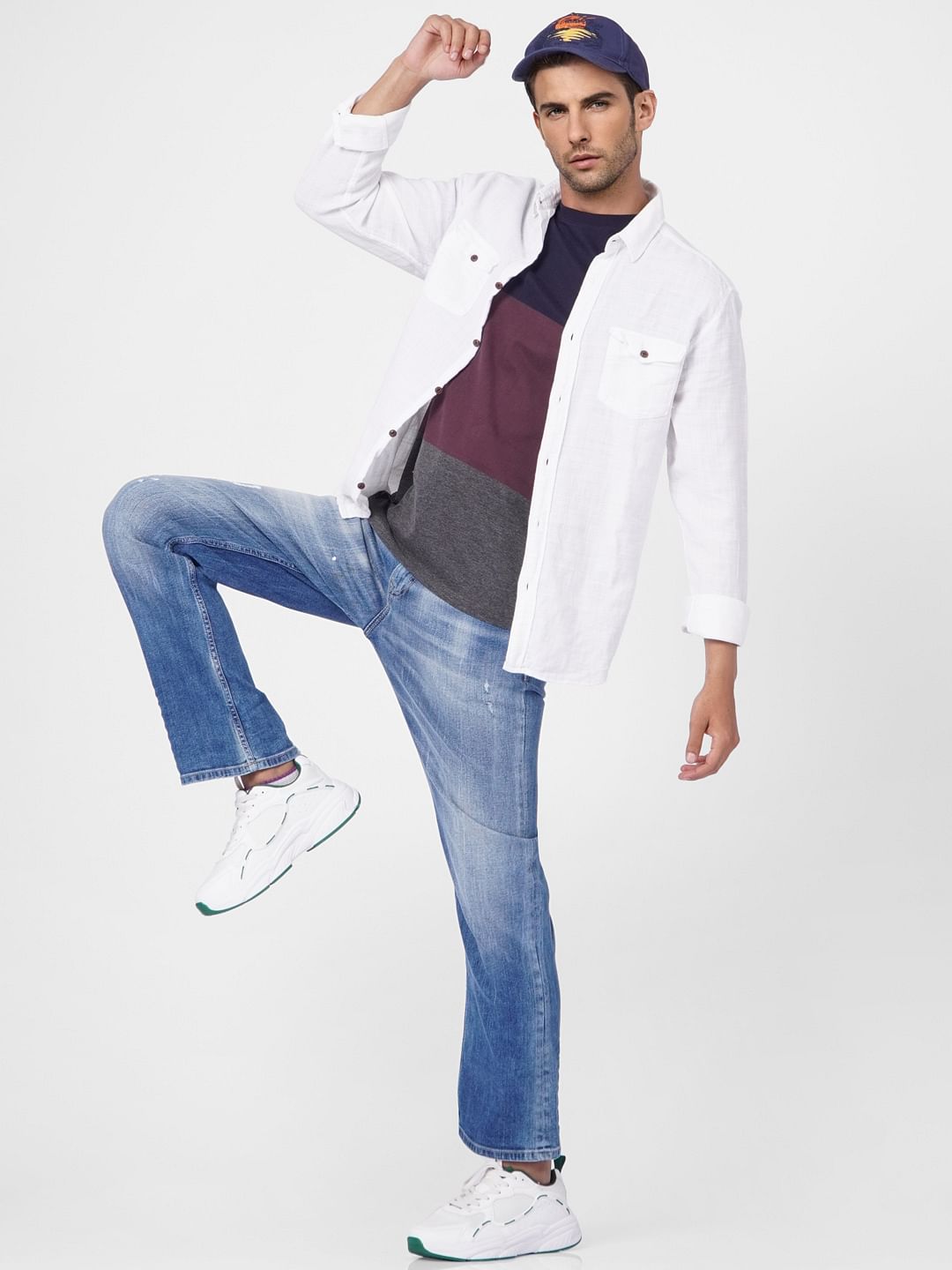 Blue High Rise Torn Bootcut Jeans