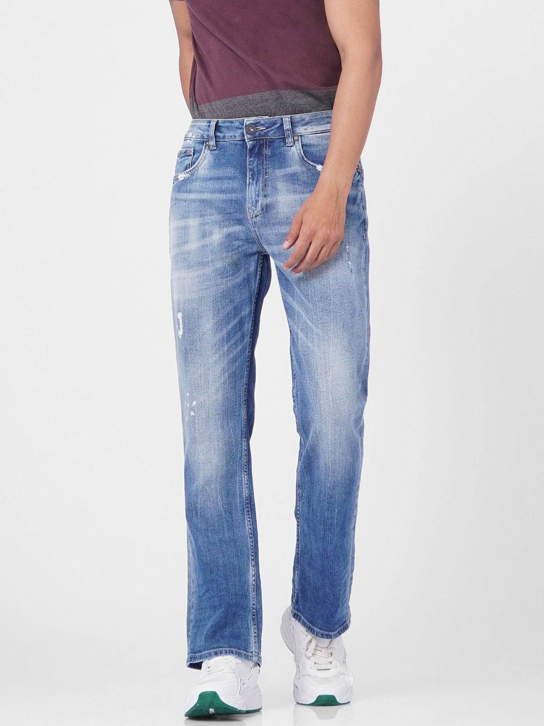 Blue High Rise Torn Bootcut Jeans