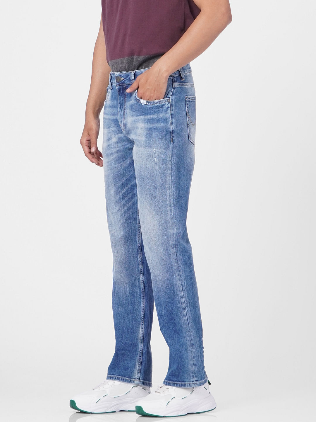 Blue High Rise Torn Bootcut Jeans