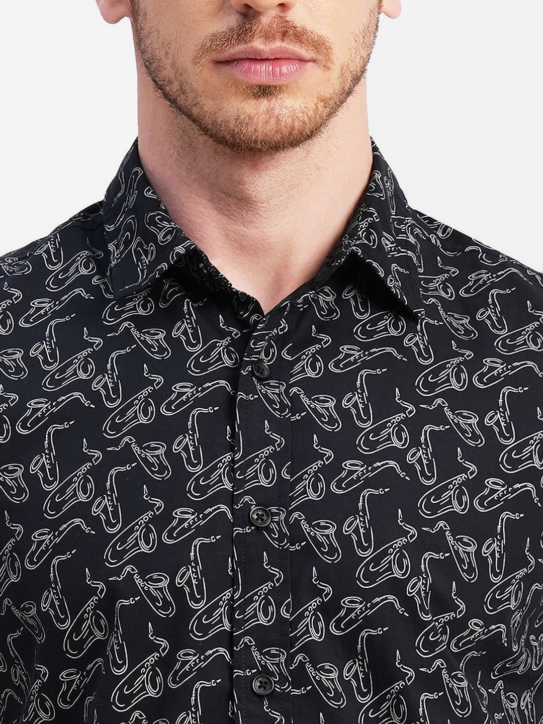 Black All Over Print Short Sleeves Shirt