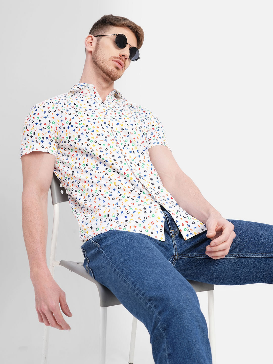 White Logo Print Short Sleeves Shirt - S