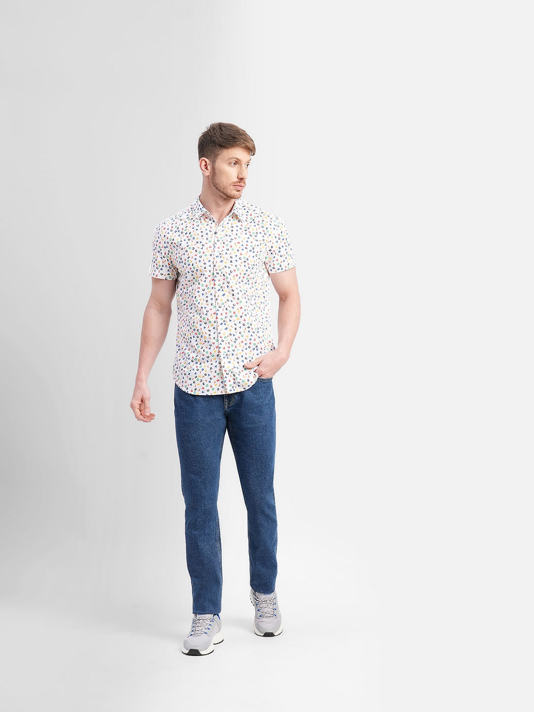 White Logo Print Short Sleeves Shirt