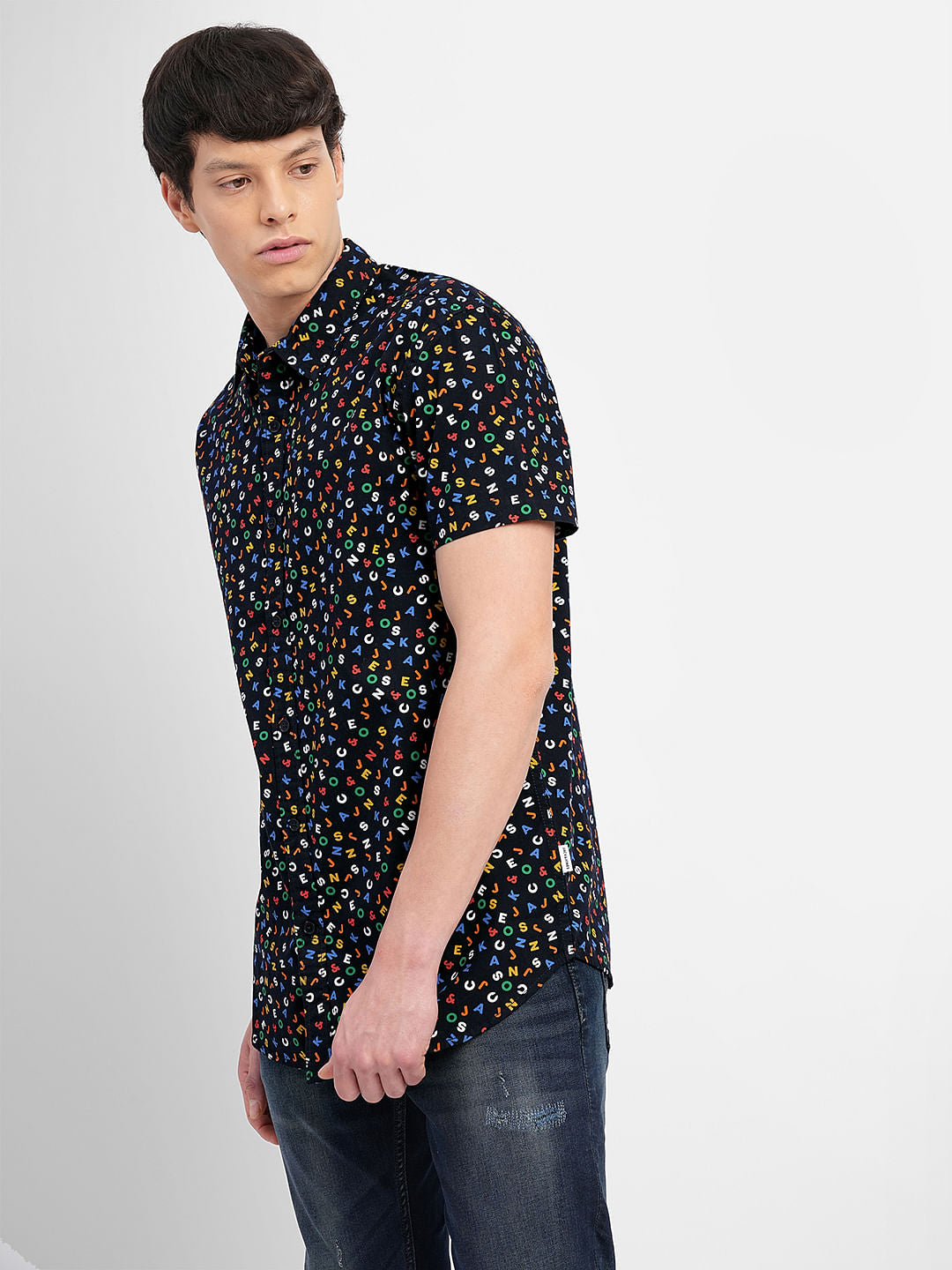 Black All Over Print Short Sleeves Shirt