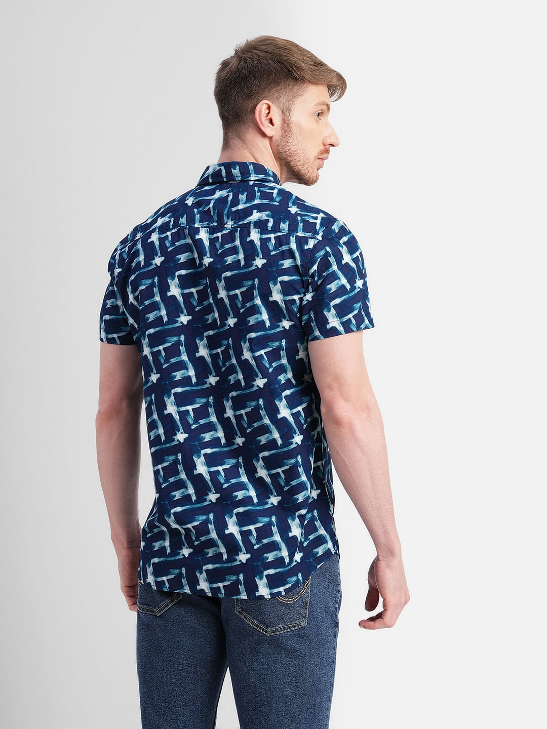 Blue Abstract Print Short Sleeves Shirt