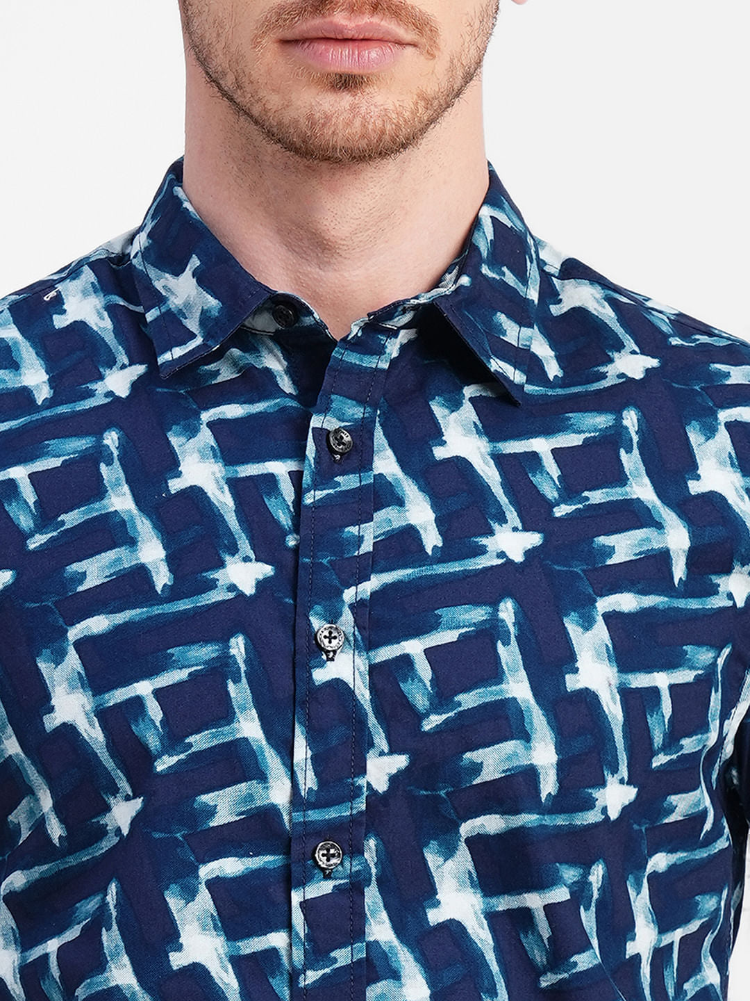 Blue Abstract Print Short Sleeves Shirt