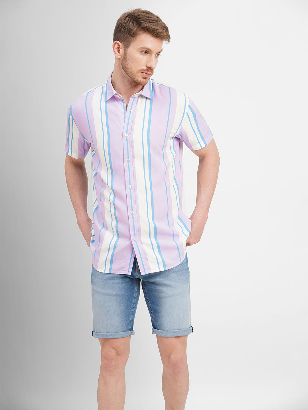 Orchid Colourblocked Short Sleeves Shirt