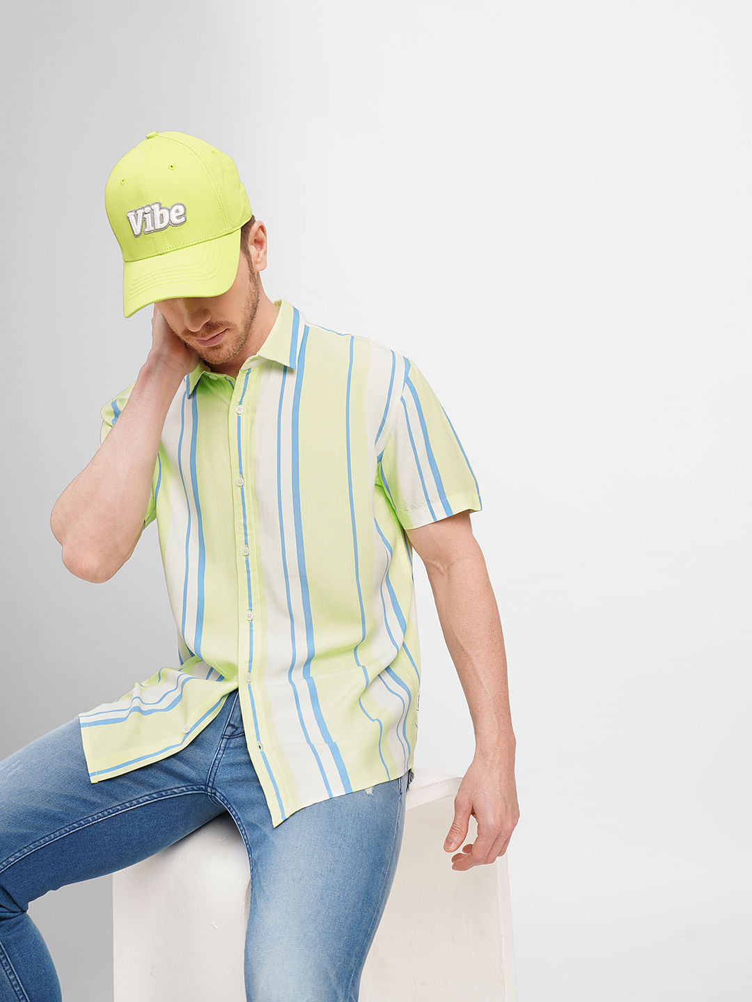 Lime Green Colourblocked Short Sleeves Shirt - S