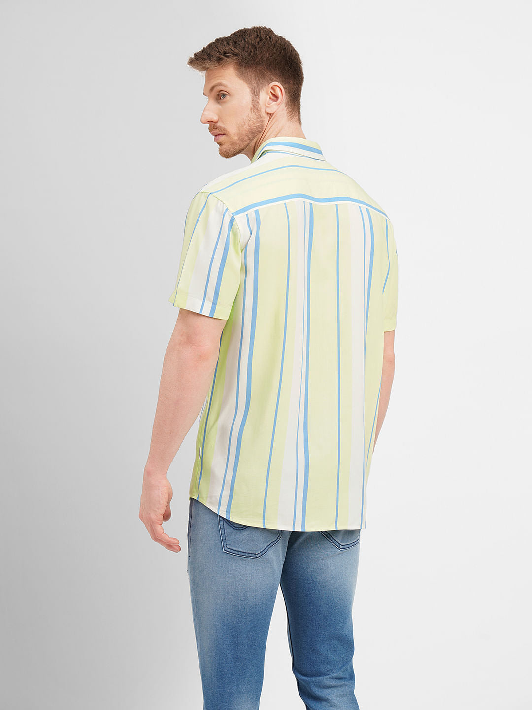 Lime Green Colourblocked Short Sleeves Shirt