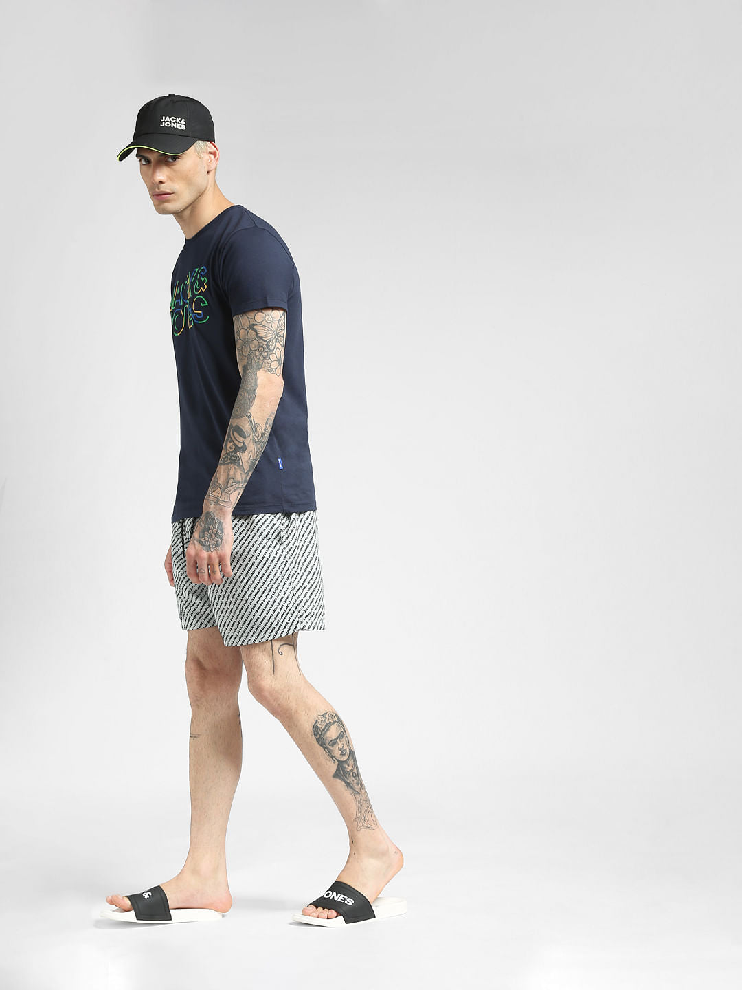 Grey Logo Print Swim Shorts - S