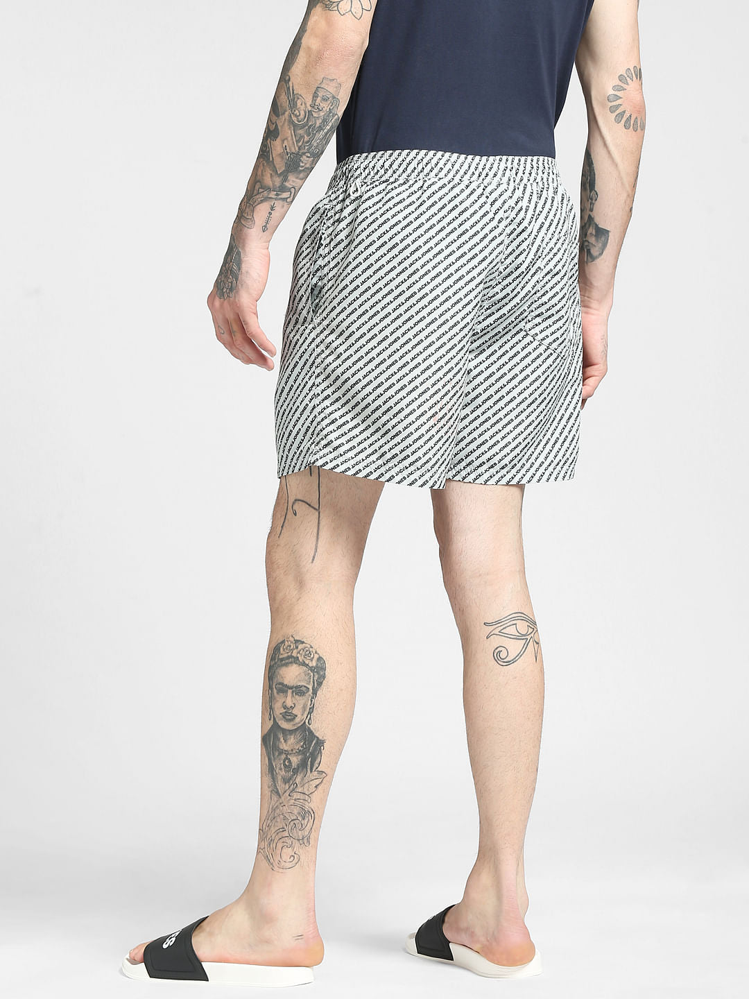 Grey Logo Print Swim Shorts