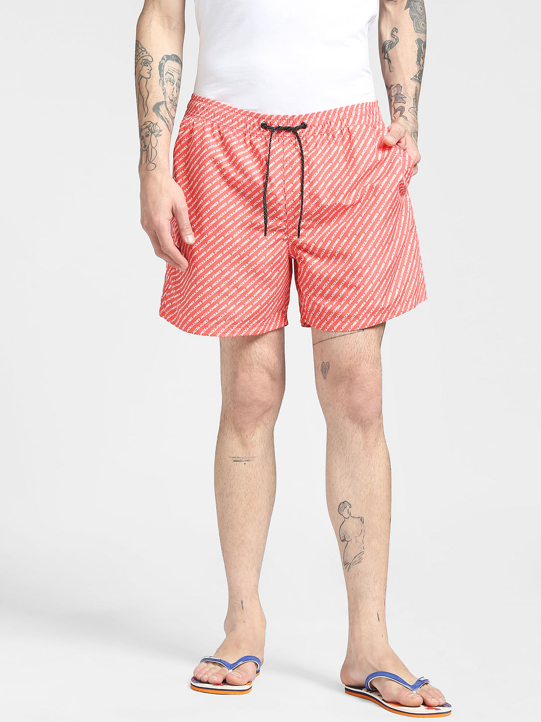 Orange Logo Print Swim Shorts