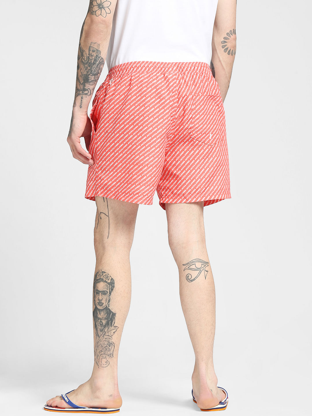 Orange Logo Print Swim Shorts