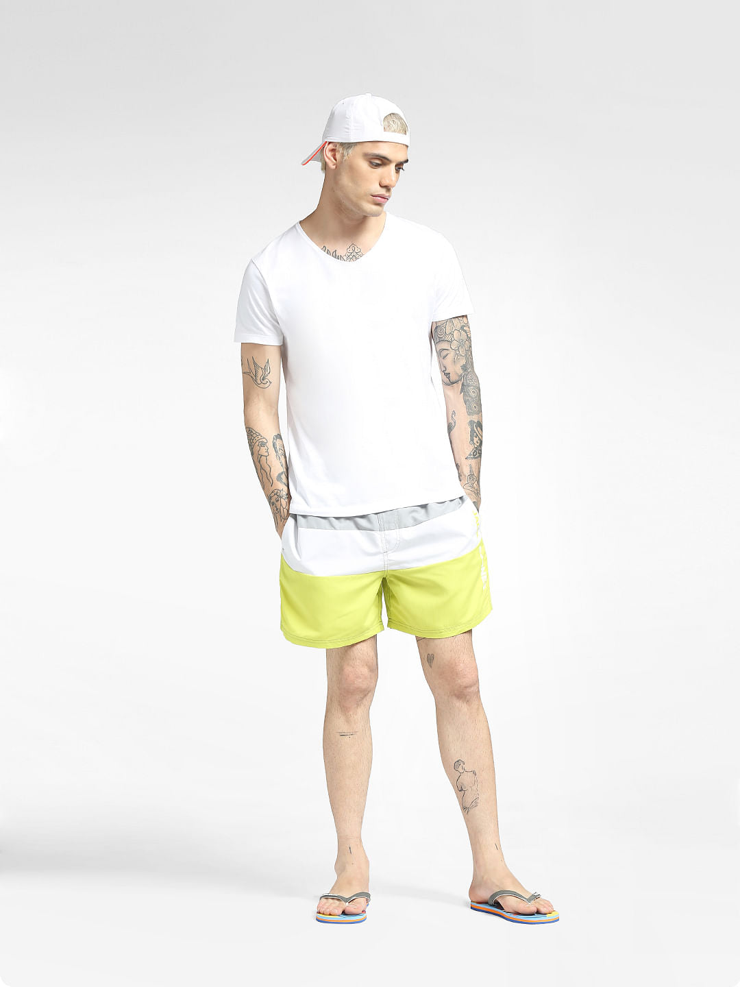 Yellow Colourblocked Swim Shorts - S