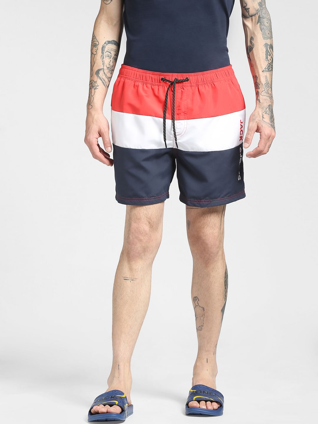 Red Colourblocked Swim Shorts