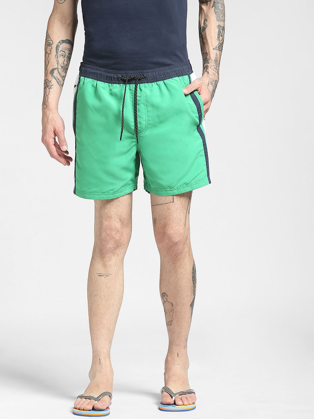 Green Tape Detail Swim Shorts