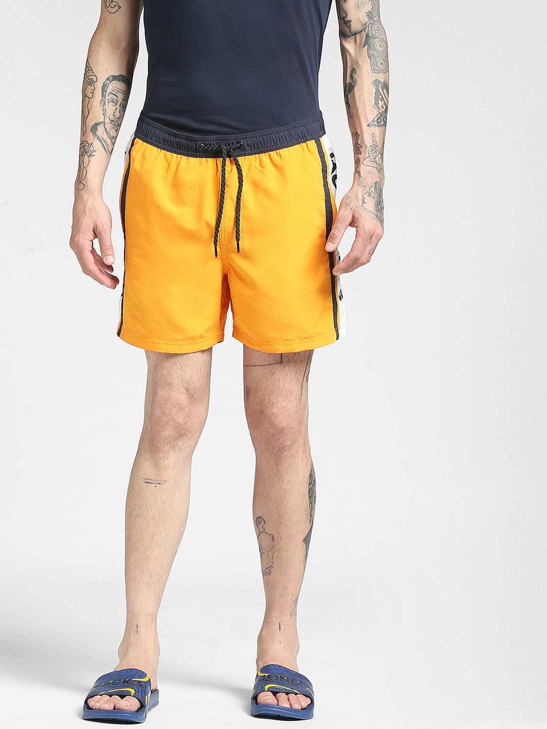 Orange Tape Detail Swim Shorts