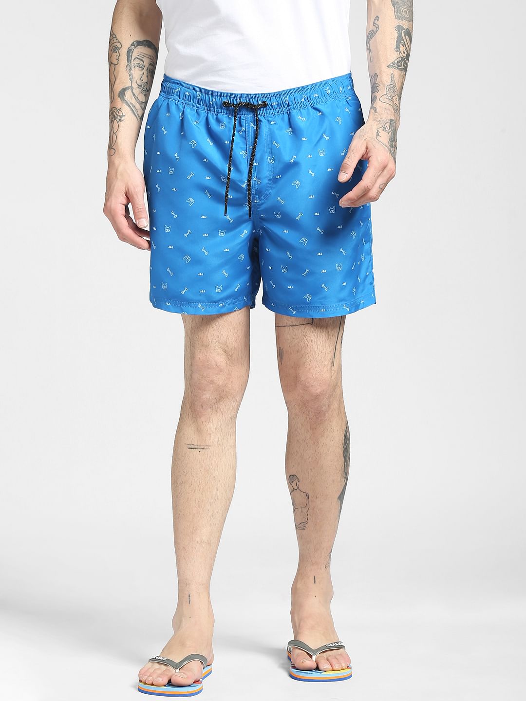 Blue Printed Swim Shorts
