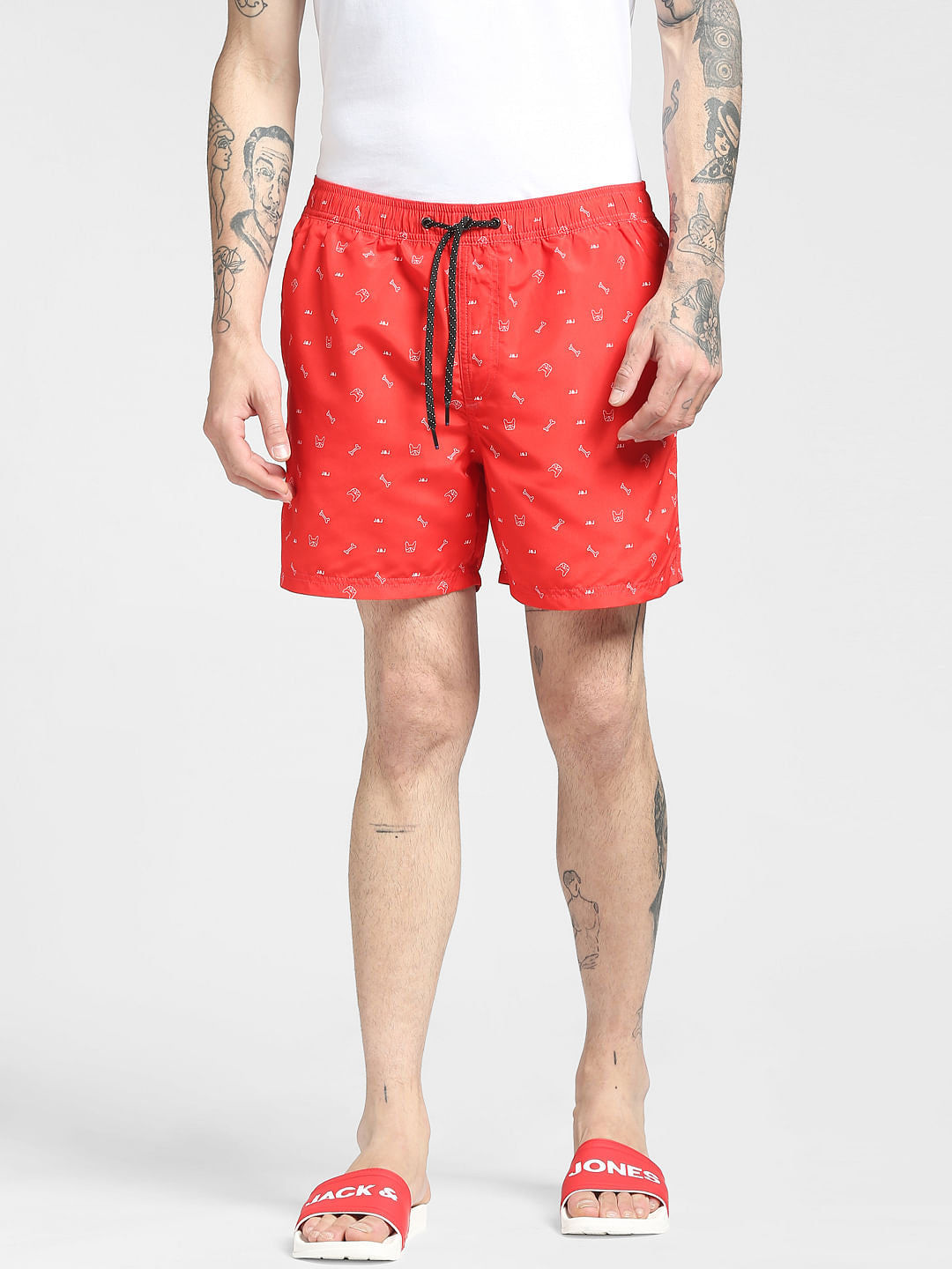 Red Printed Swim Shorts