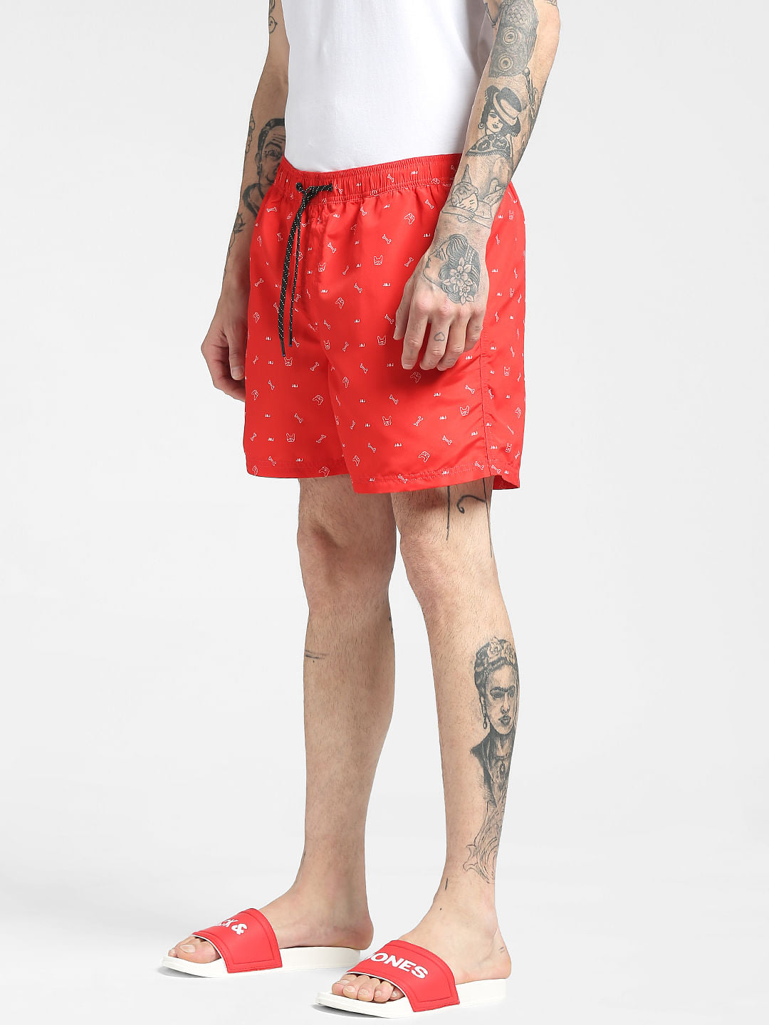 Red Printed Swim Shorts