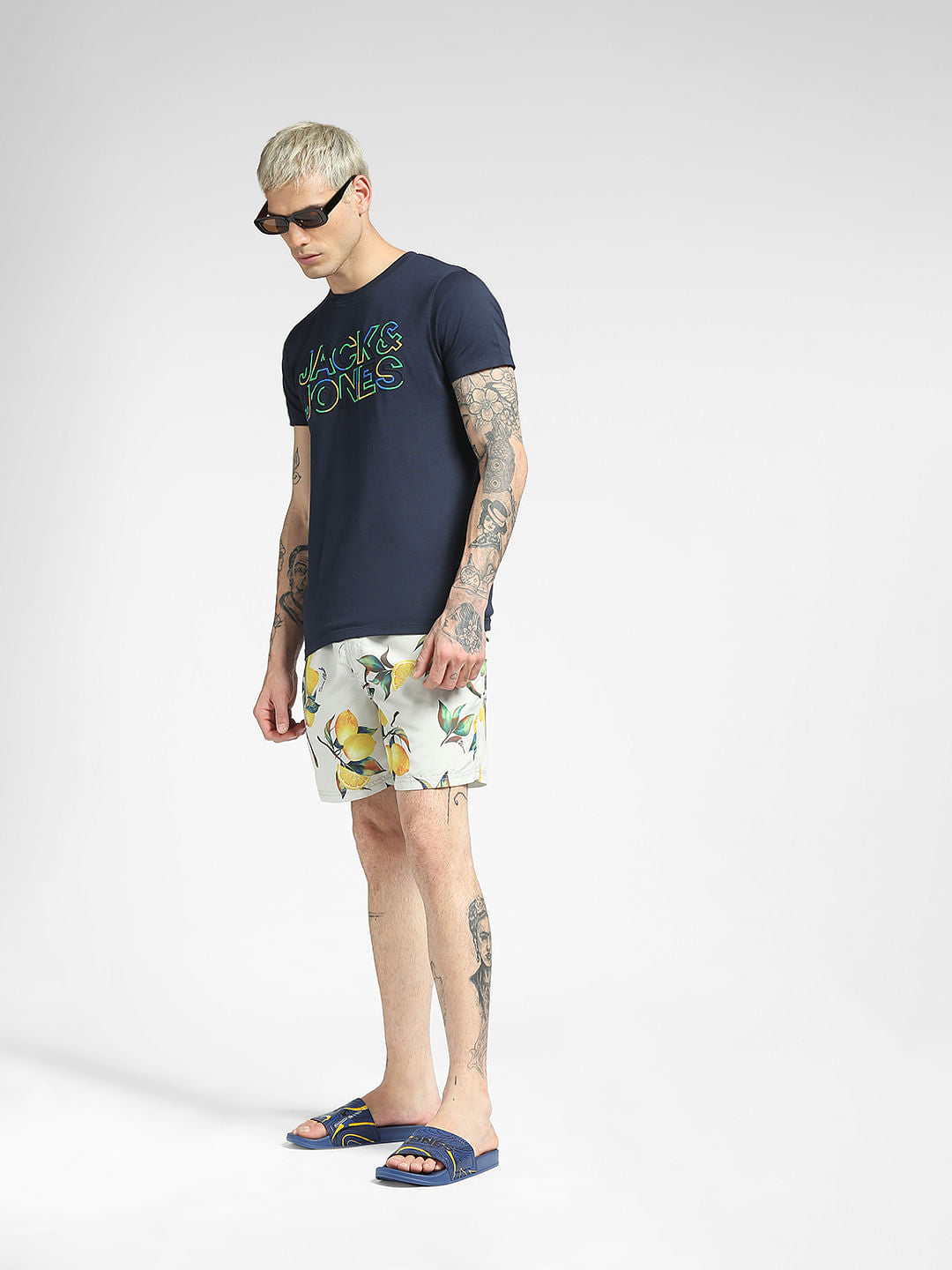 White Printed Swim Shorts - S