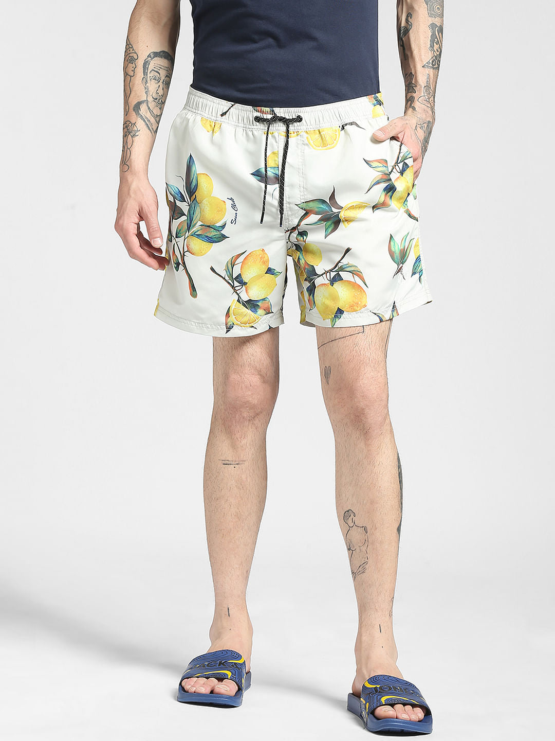 White Printed Swim Shorts