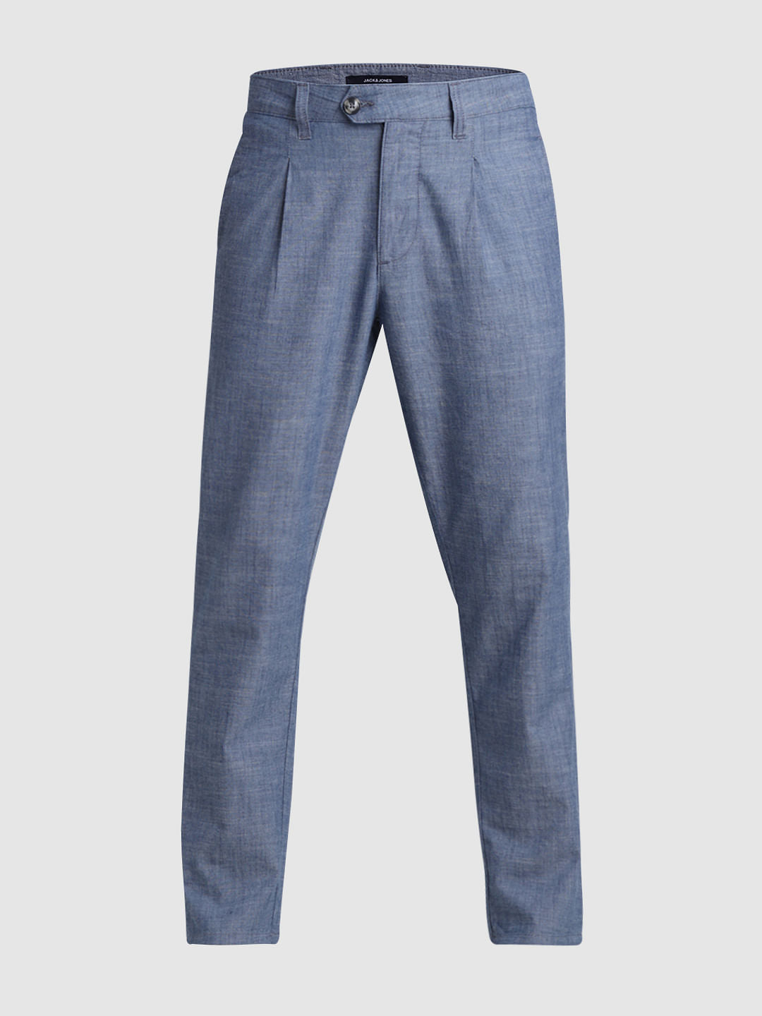 Blue Mid Rise Cotton Pants