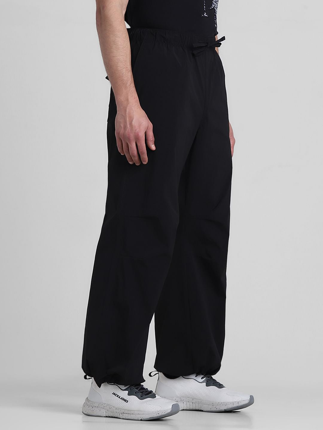 Black Mid Rise Parachute Pants