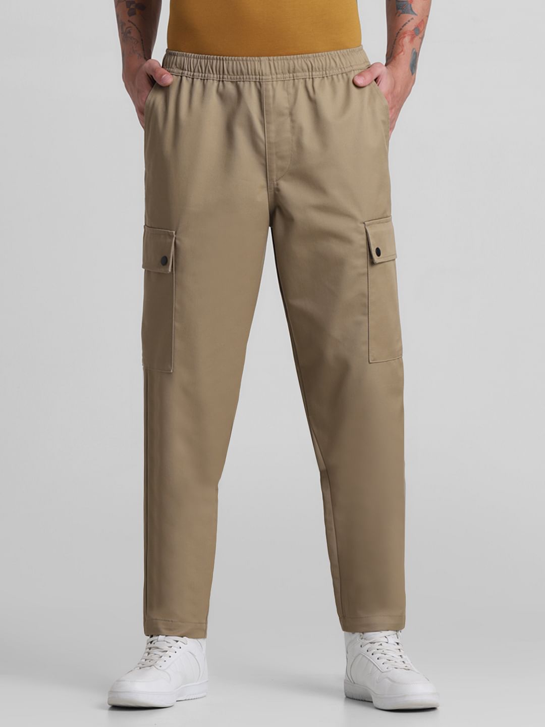 Brown Mid Rise Cargo Joggers - L