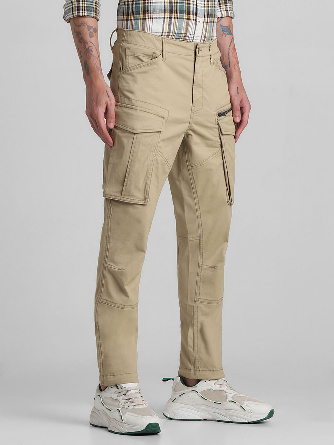 Light Brown Mid Rise Cargo Pants