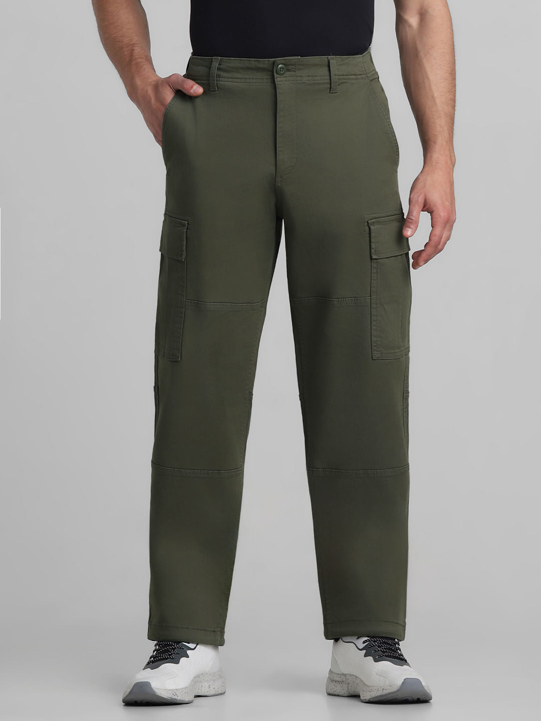 Dark Olive Mid Rise Cargo Pants