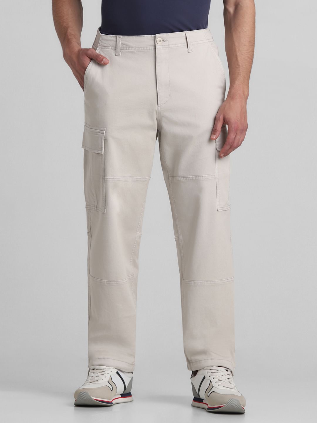 Cream Mid Rise Cargo Pants - 28/30